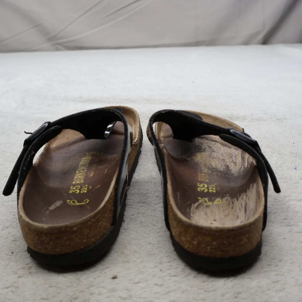 Birkenstock Women 4 EU35 Sandals Black Gizeh Patent Birko-Flor Cork Thong READ